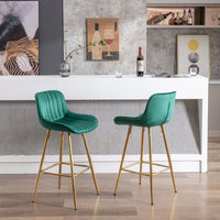 Set Of 2 Bar Stools,With Chrome Footrest Velvet Fabric Counter Stool Golden Leg Simple Bar Stool