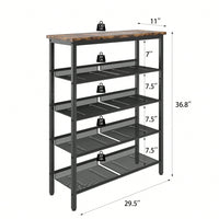 Industrial Shoe Rack With Adjustable Country Style 5 Layers Storage Shelves, 4 Mesh Shelves For Entryway, Living Room, Bedroom And Porch