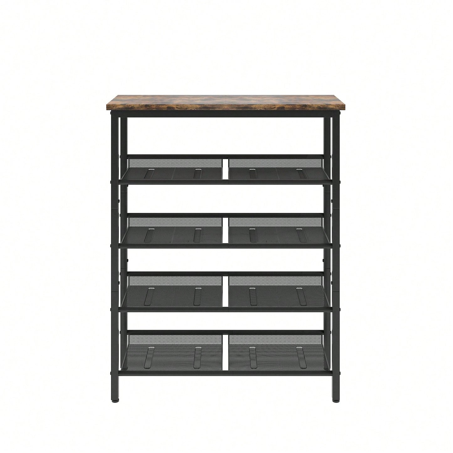 Industrial Shoe Rack With Adjustable Country Style 5 Layers Storage Shelves, 4 Mesh Shelves For Entryway, Living Room, Bedroom And Porch