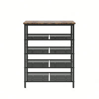 Industrial Shoe Rack With Adjustable Country Style 5 Layers Storage Shelves, 4 Mesh Shelves For Entryway, Living Room, Bedroom And Porch