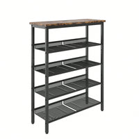 Industrial Shoe Rack With Adjustable Country Style 5 Layers Storage Shelves, 4 Mesh Shelves For Entryway, Living Room, Bedroom And Porch