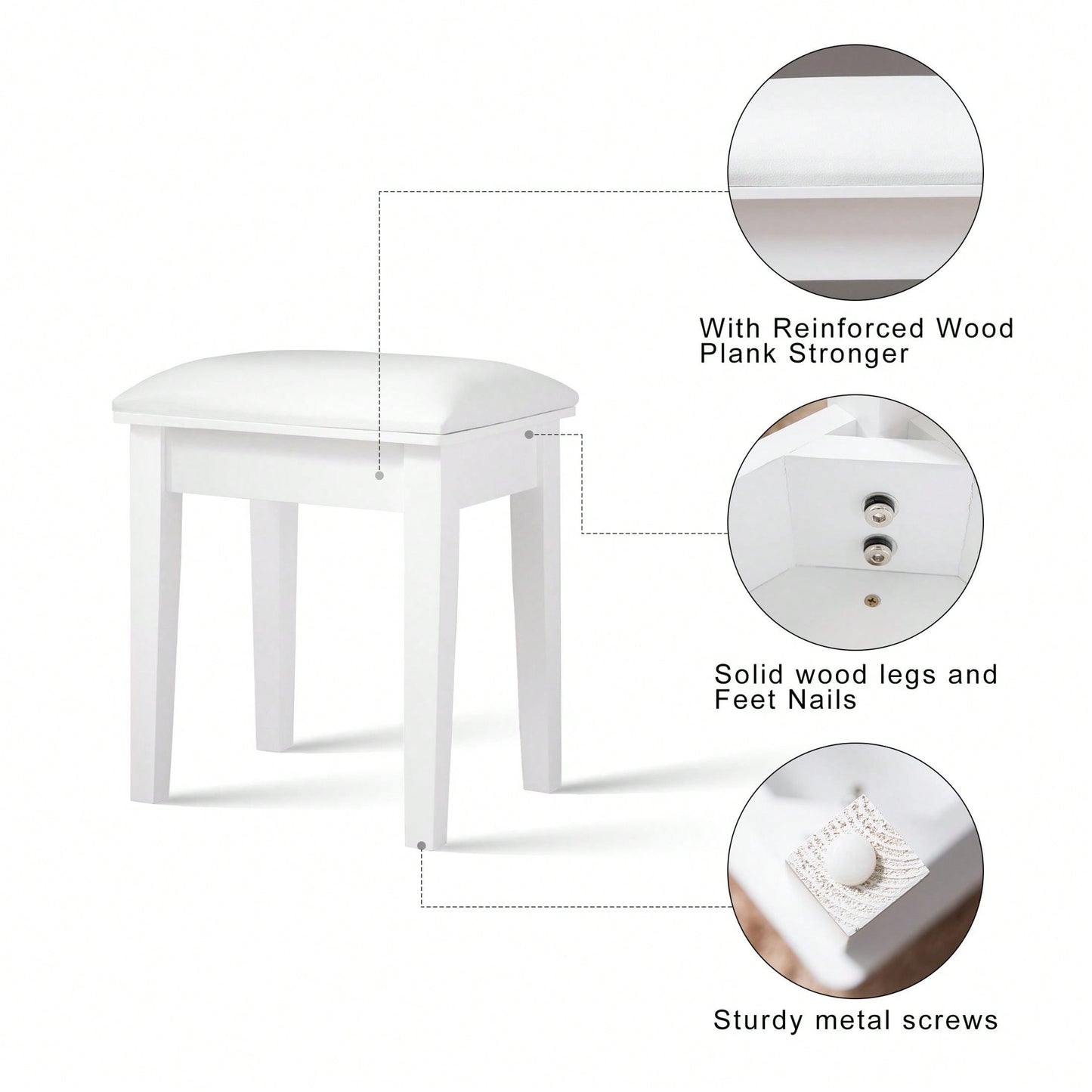 Makeup Bench Dressing Stool With Cushion And Solid Legs