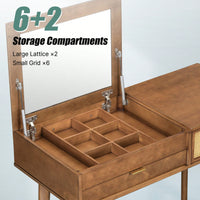 43.3" Classic Wood Makeup Vanity Set With Flip-Top Mirror And Stool, Dressing Table With Three Drawers And Storage Space