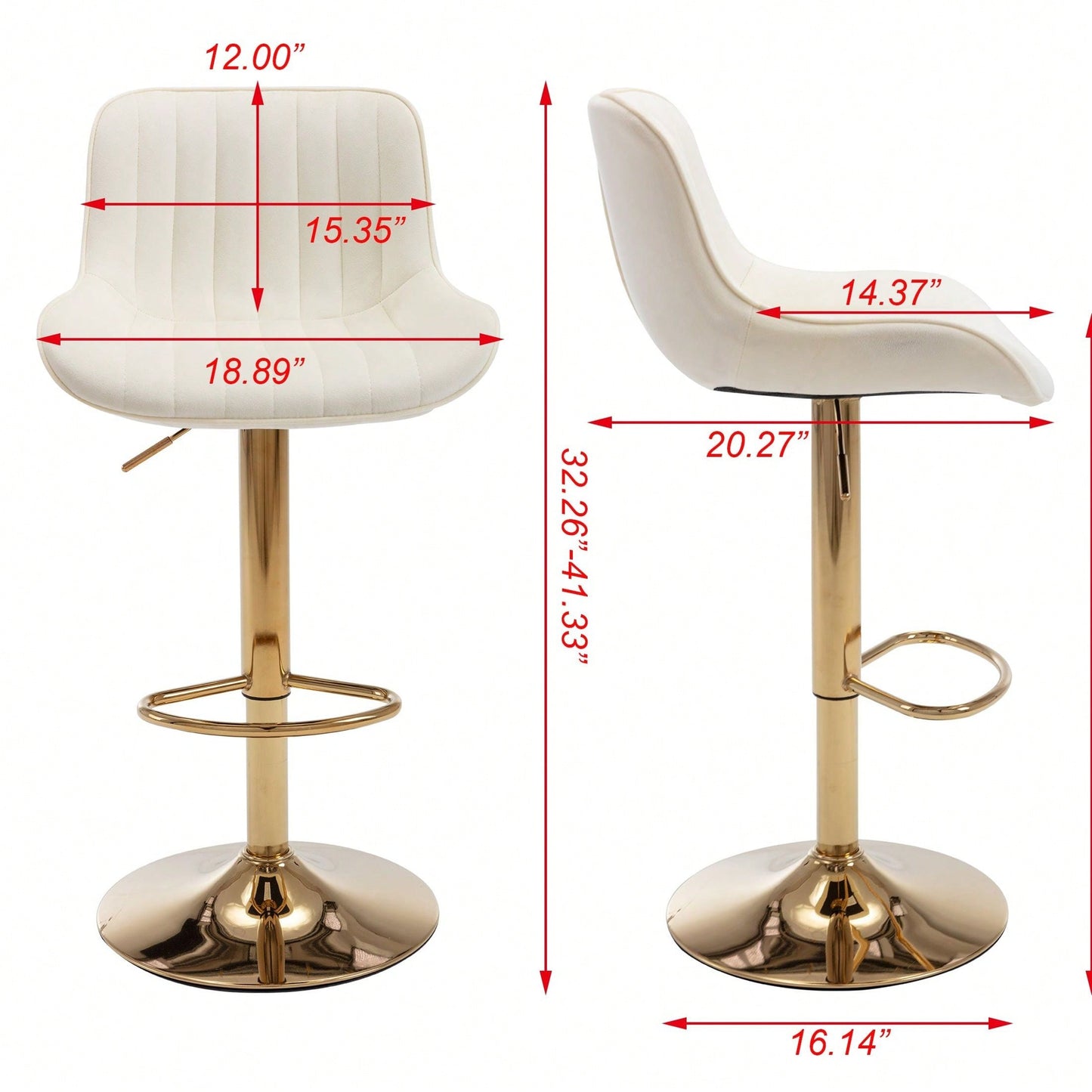 Chrome Footrest And Base Swivel Height Adjustable Mechanical Lifting Velvet + Golden Leg Simple Bar Stool,Set Of 2