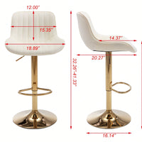 Chrome Footrest And Base Swivel Height Adjustable Mechanical Lifting Velvet + Golden Leg Simple Bar Stool,Set Of 2