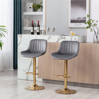 Chrome Footrest And Base Swivel Height Adjustable Mechanical Lifting Velvet + Golden Leg Simple Bar Stool,Set Of 2