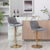 Chrome Footrest And Base Swivel Height Adjustable Mechanical Lifting Velvet + Golden Leg Simple Bar Stool,Set Of 2