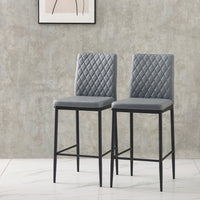 2-Piece Set, Modern Simple Bar Chair, Fireproof Leather Spraying Metal Pipe, Diamond Grid Pattern, Restaurant, Family