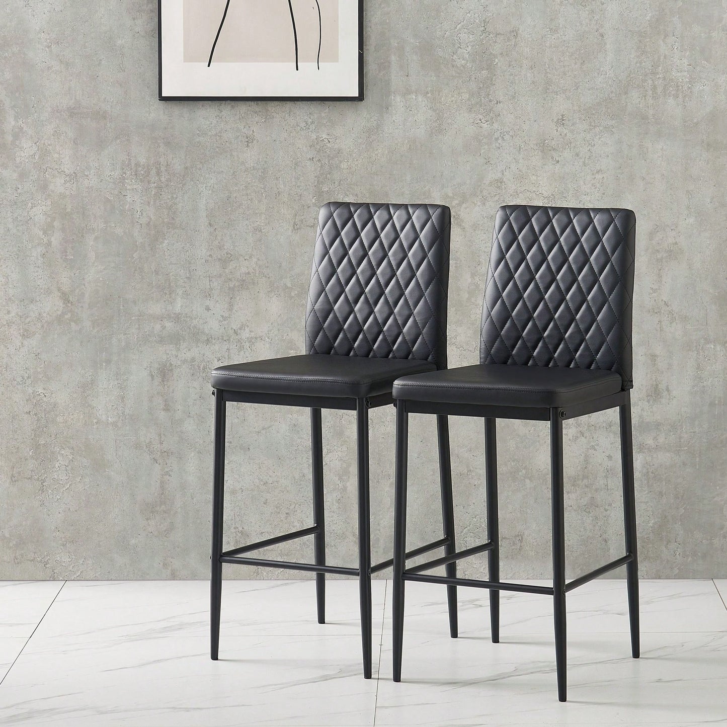 2-Piece Set, Modern Simple Bar Chair, Fireproof Leather Spraying Metal Pipe, Diamond Grid Pattern, Restaurant, Family