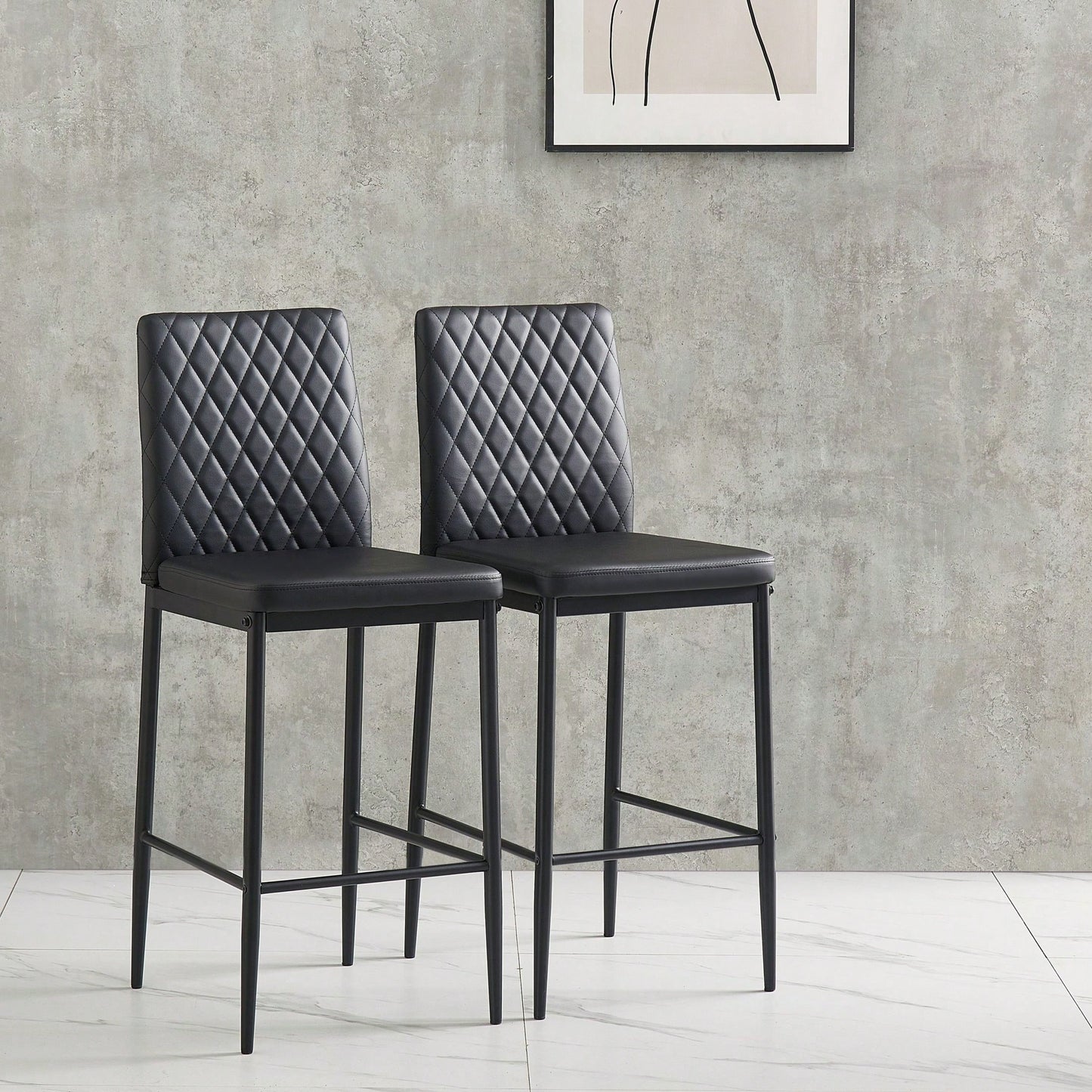 2-Piece Set, Modern Simple Bar Chair, Fireproof Leather Spraying Metal Pipe, Diamond Grid Pattern, Restaurant, Family