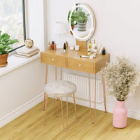 3-Color Dimmable Lighted Mirror Makeup Desk With 2 Drawers And  Padded Stool