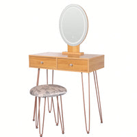 3-Color Dimmable Lighted Mirror Makeup Desk With 2 Drawers And  Padded Stool