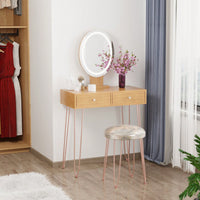 3-Color Dimmable Lighted Mirror Makeup Desk With 2 Drawers And  Padded Stool