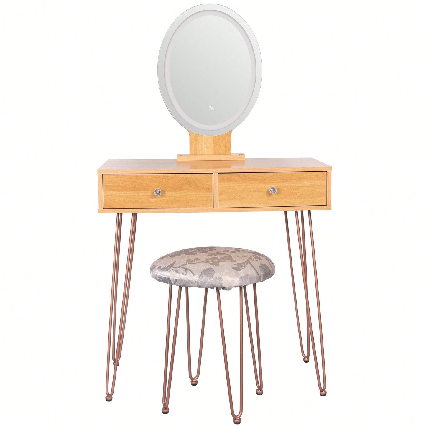 3-Color Dimmable Lighted Mirror Makeup Desk With 2 Drawers And  Padded Stool