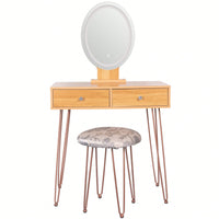 3-Color Dimmable Lighted Mirror Makeup Desk With 2 Drawers And  Padded Stool