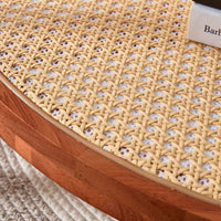 Circular Double-Layer Solid Wood Coffee Table, Craft Glass Tabletop, Second Layer Material: PE Rattan, Solid Wood Frame