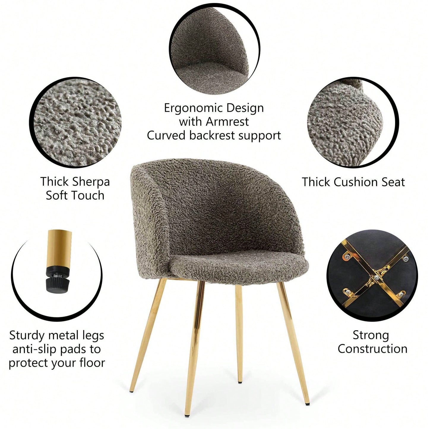 Adjust Legs Upholstered Teddy Dining Armrest Chair Set Of 2