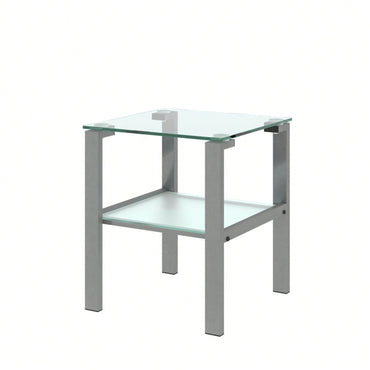 Two-Layer Glass Tea Table, Small Round Table, Bedroom Corner Table, Living Room Grey Side Table