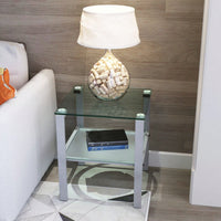 Two-Layer Glass Tea Table, Small Round Table, Bedroom Corner Table, Living Room Grey Side Table