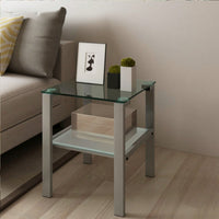 Two-Layer Glass Tea Table, Small Round Table, Bedroom Corner Table, Living Room Grey Side Table