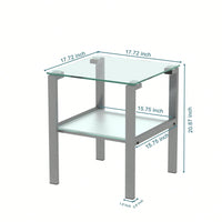 Two-Layer Glass Tea Table, Small Round Table, Bedroom Corner Table, Living Room Grey Side Table