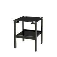 2-Piece Black Tempered Gass End Table Set, Sofa Table With 2-Layer Storage Shelf