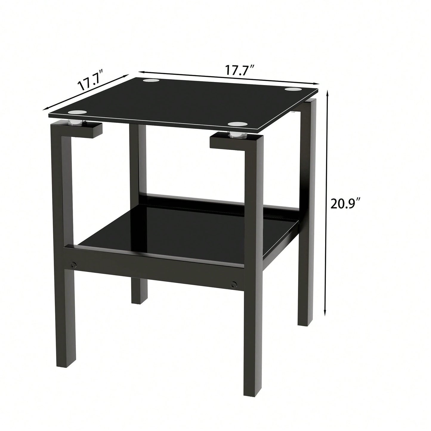 2-Piece Black Tempered Gass End Table Set, Sofa Table With 2-Layer Storage Shelf