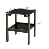 2-Piece Black Tempered Gass End Table Set, Sofa Table With 2-Layer Storage Shelf