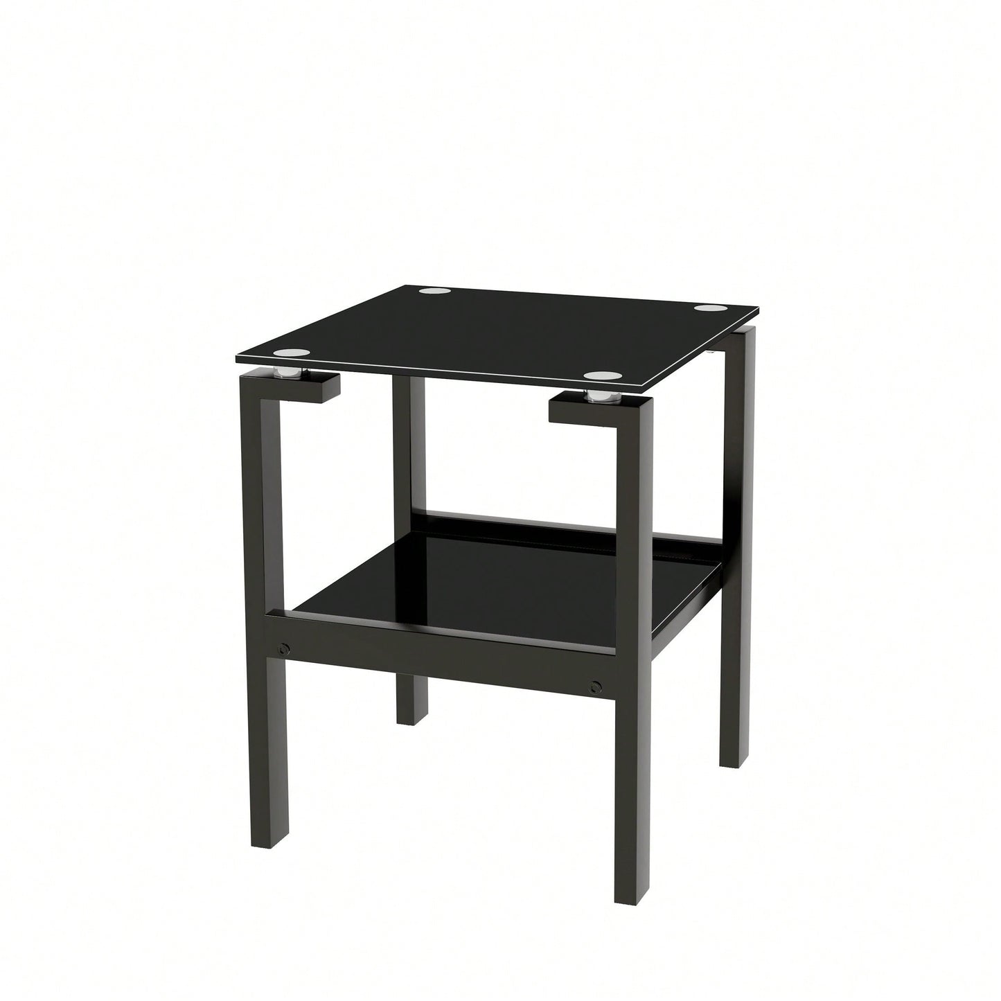 Black Tempered Glass End Table With 2 Layer, Small Side Table For Living Room