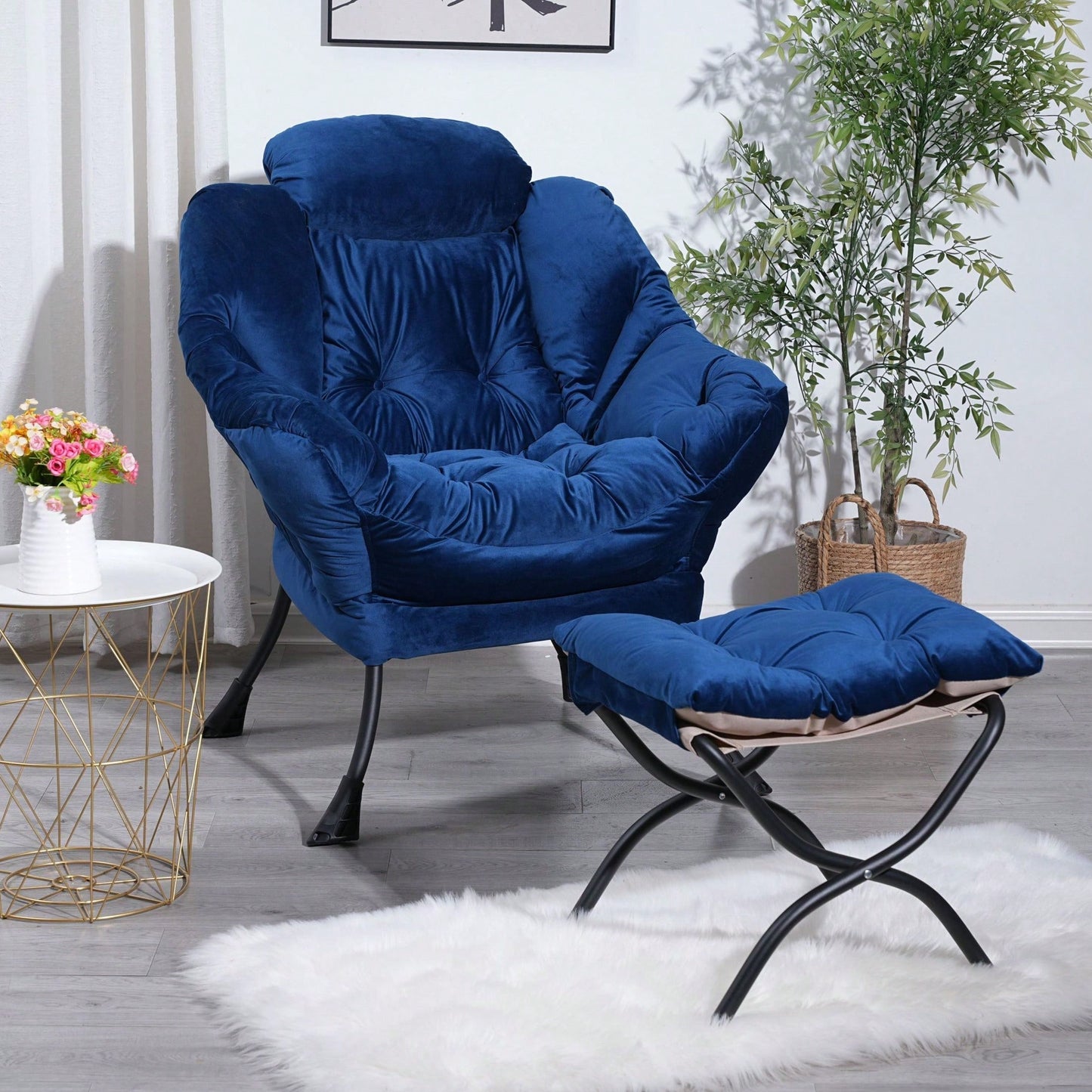 Modern Cotton Fabric Lazy Chair, Accent Contemporary Lounge Chair, Single Steel Frame Leisure Sofa Chair With Armrests And A Side Pocket