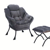 Modern Cotton Fabric Lazy Chair, Accent Contemporary Lounge Chair, Single Steel Frame Leisure Sofa Chair With Armrests And A Side Pocket