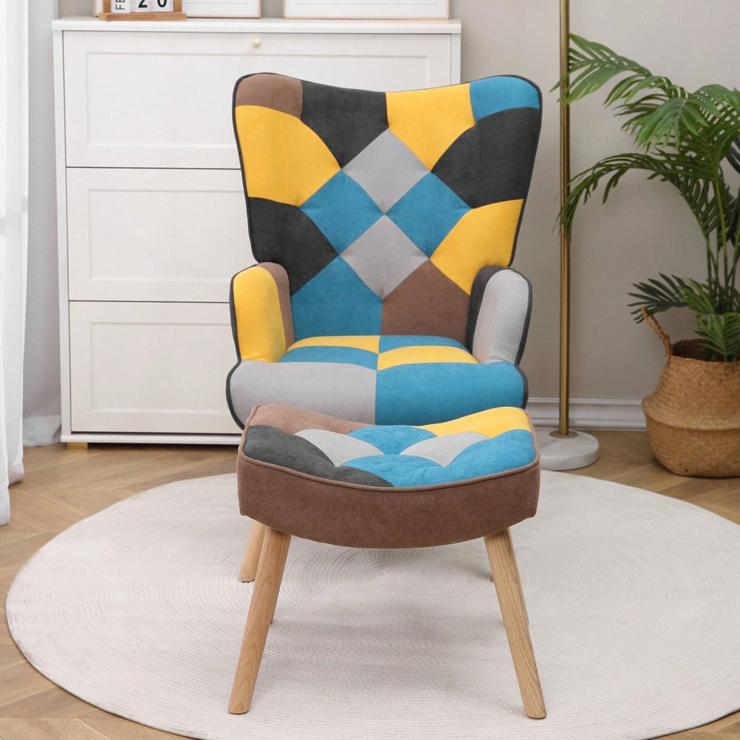 Accent Chair With Ottoman, Living Room Chair And Ottoman Set, Comfy Side Armchair For Bedroom