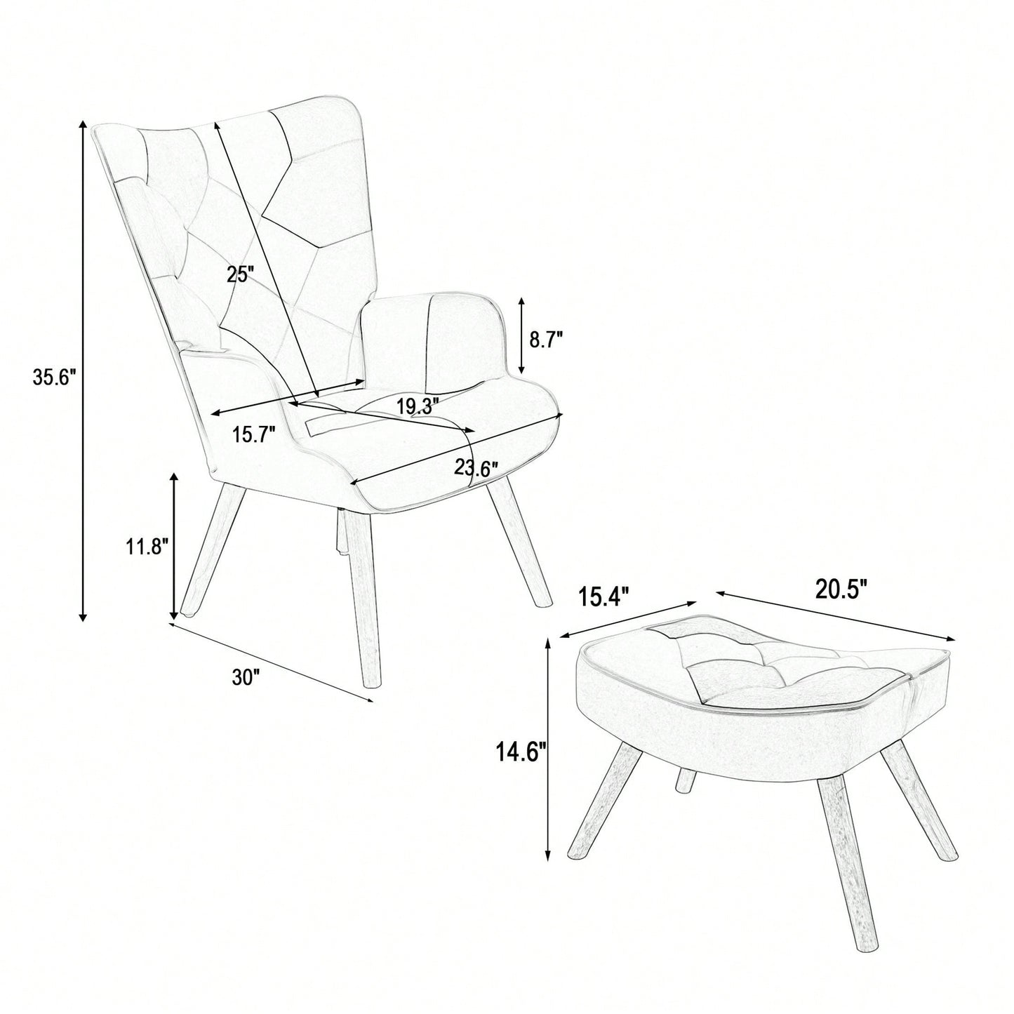 Accent Chair With Ottoman, Living Room Chair And Ottoman Set, Comfy Side Armchair For Bedroom