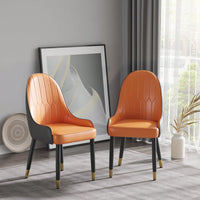 Modern PU Sponge-Filled Dining Chair, Solid Wood Metal Legs, Suitable For Restaurants, Living Rooms And Rooms-(Set Of 2)