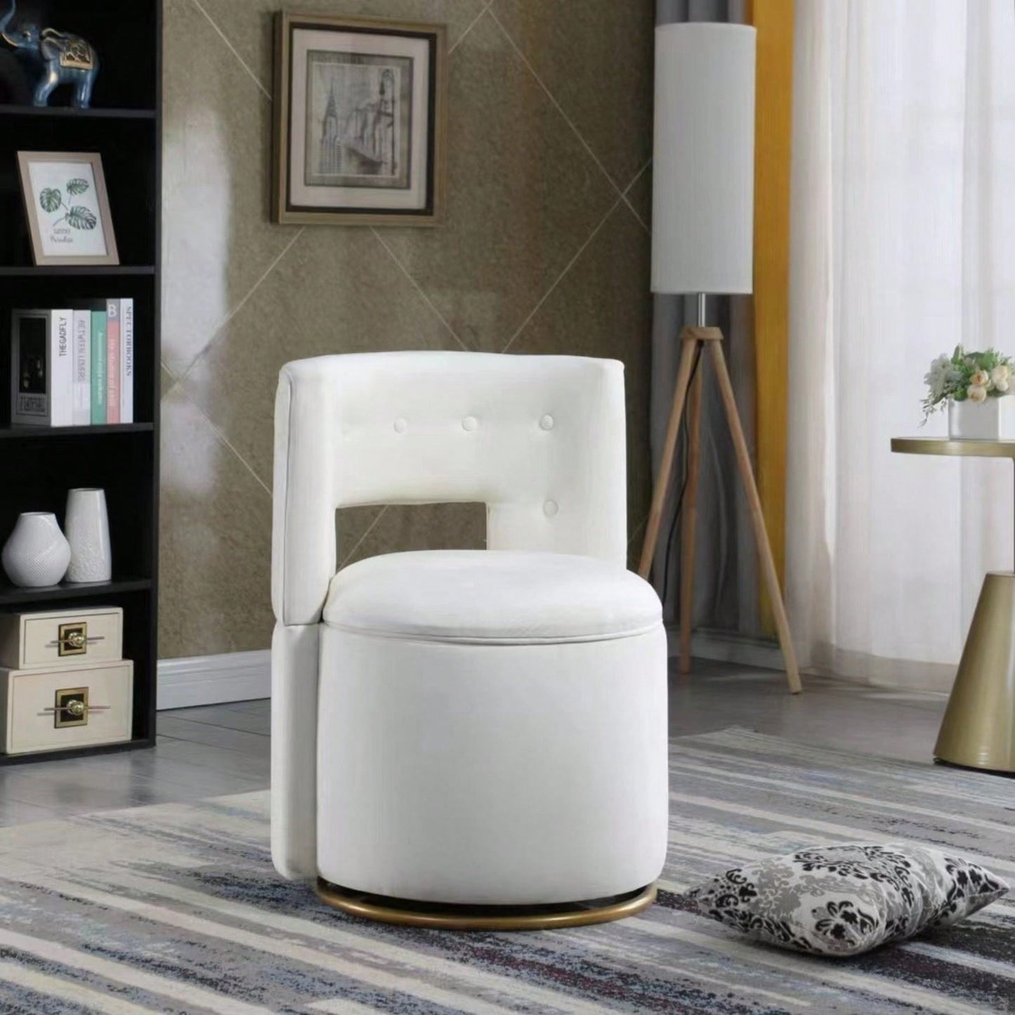 360° Swivel Accent Chair With Storage Function, Velvet Curved Chair With Gold Metal Base For Living Room, Nursery, Bedroom