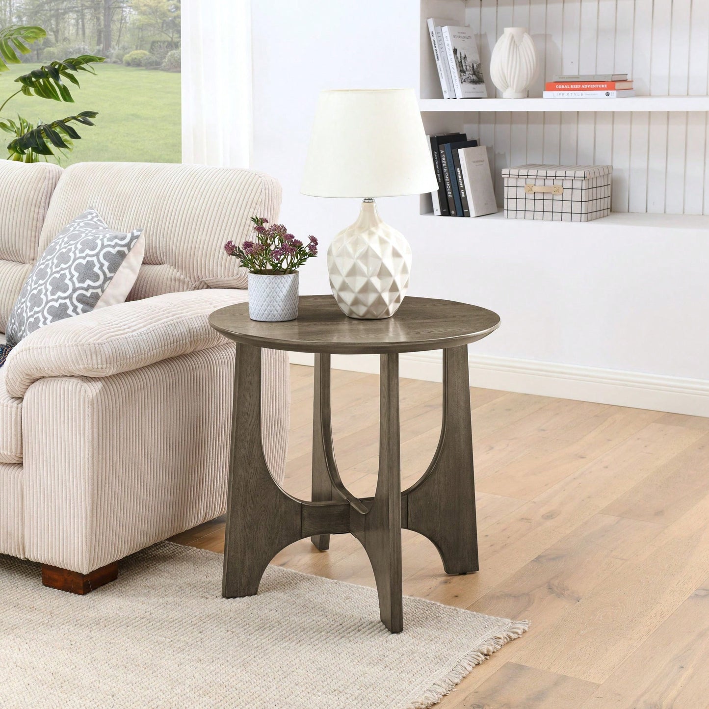 25" Round End Table, Wooden Side Table,Night Stand For Bedroom, Living Room ,Reception Room