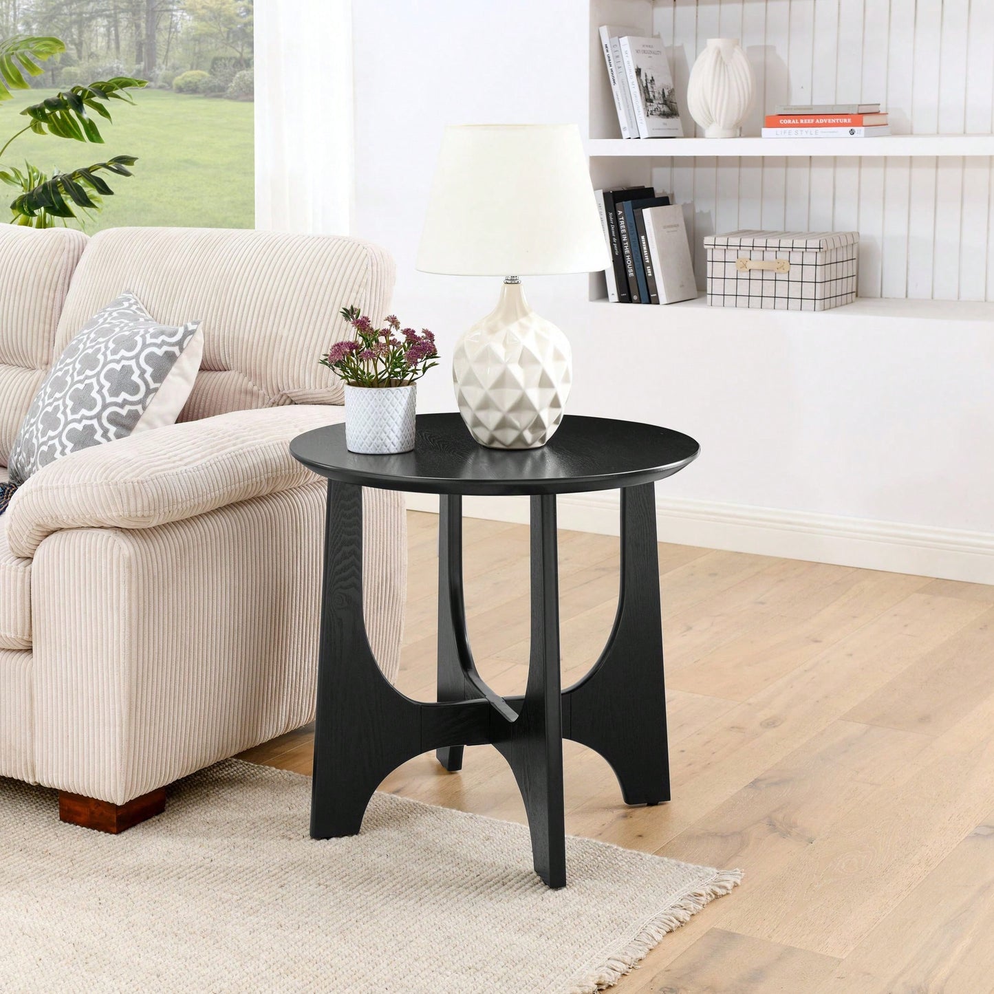 25" Round End Table, Wooden Side Table,Night Stand For Bedroom, Living Room ,Reception Room