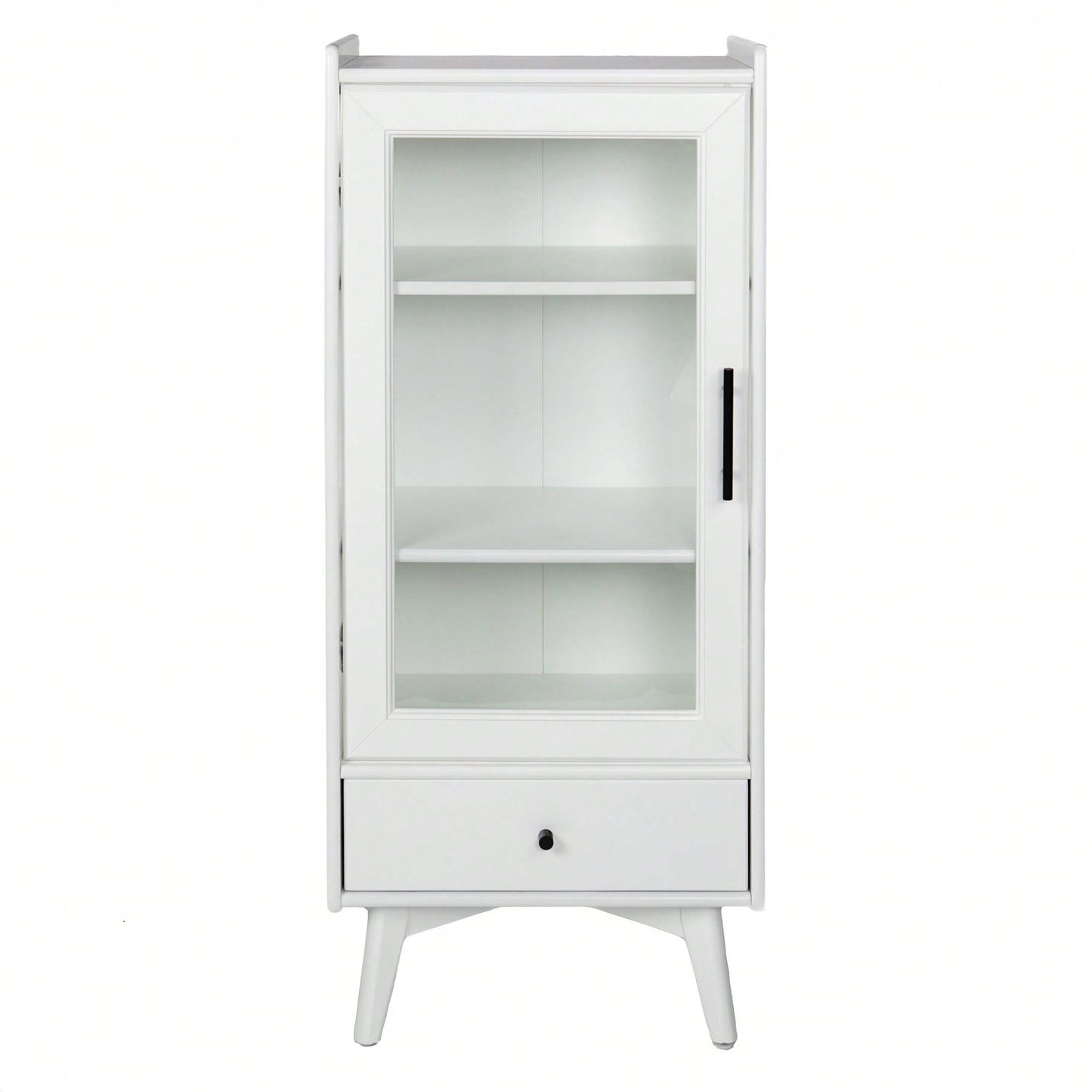 Modern Floor Standing Bathroom Storage Cabinet with Glass Door Adjustable Shelves and Drawer for Extra Space