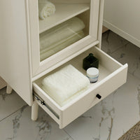 Modern Floor Standing Bathroom Storage Cabinet with Glass Door Adjustable Shelves and Drawer for Extra Space