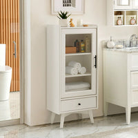 Modern Floor Standing Bathroom Storage Cabinet with Glass Door Adjustable Shelves and Drawer for Extra Space