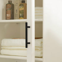 Modern Floor Standing Bathroom Storage Cabinet with Glass Door Adjustable Shelves and Drawer for Extra Space