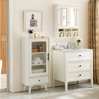 Modern Floor Standing Bathroom Storage Cabinet with Glass Door Adjustable Shelves and Drawer for Extra Space