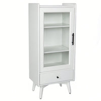 Modern Floor Standing Bathroom Storage Cabinet with Glass Door Adjustable Shelves and Drawer for Extra Space