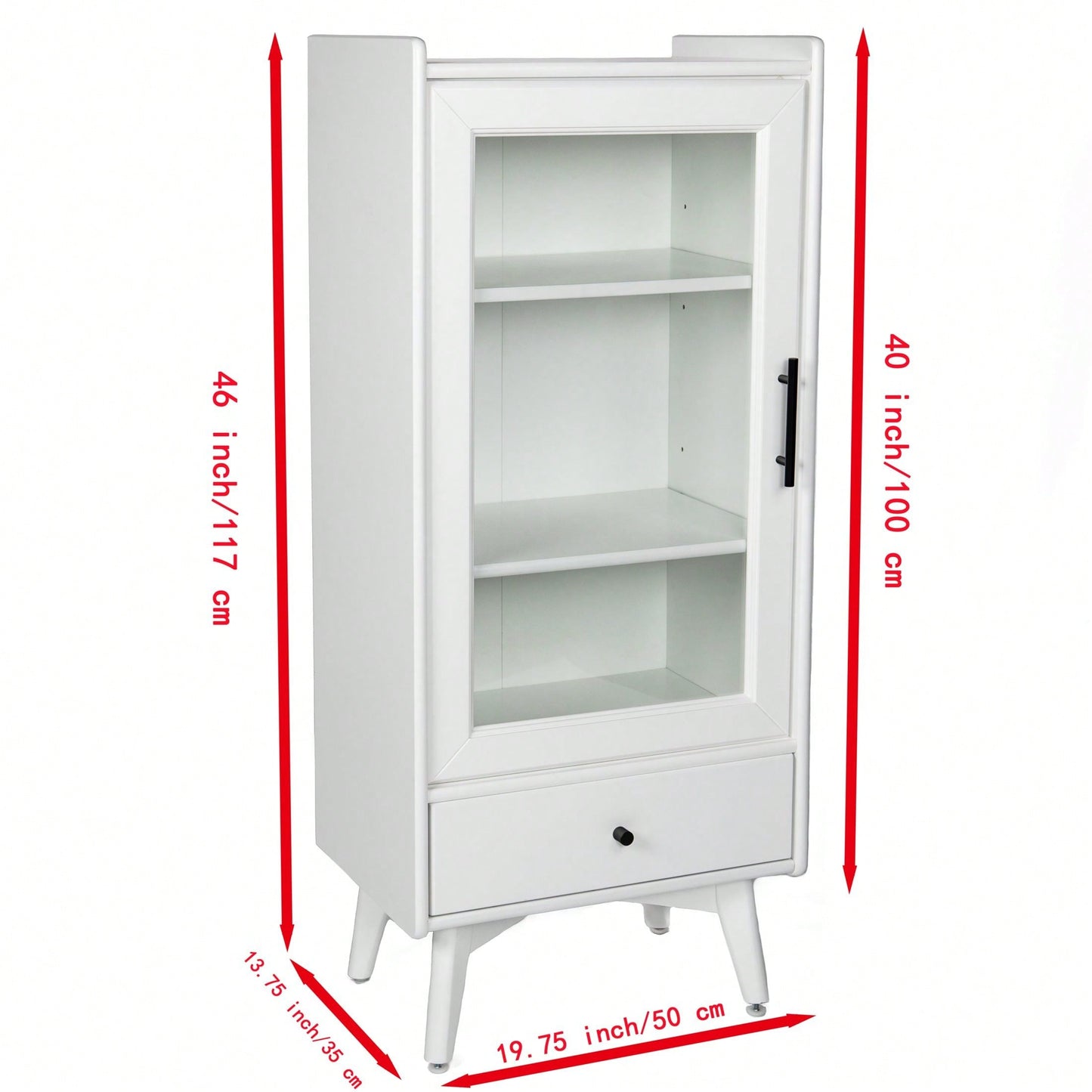 Modern Floor Standing Bathroom Storage Cabinet with Glass Door Adjustable Shelves and Drawer for Extra Space