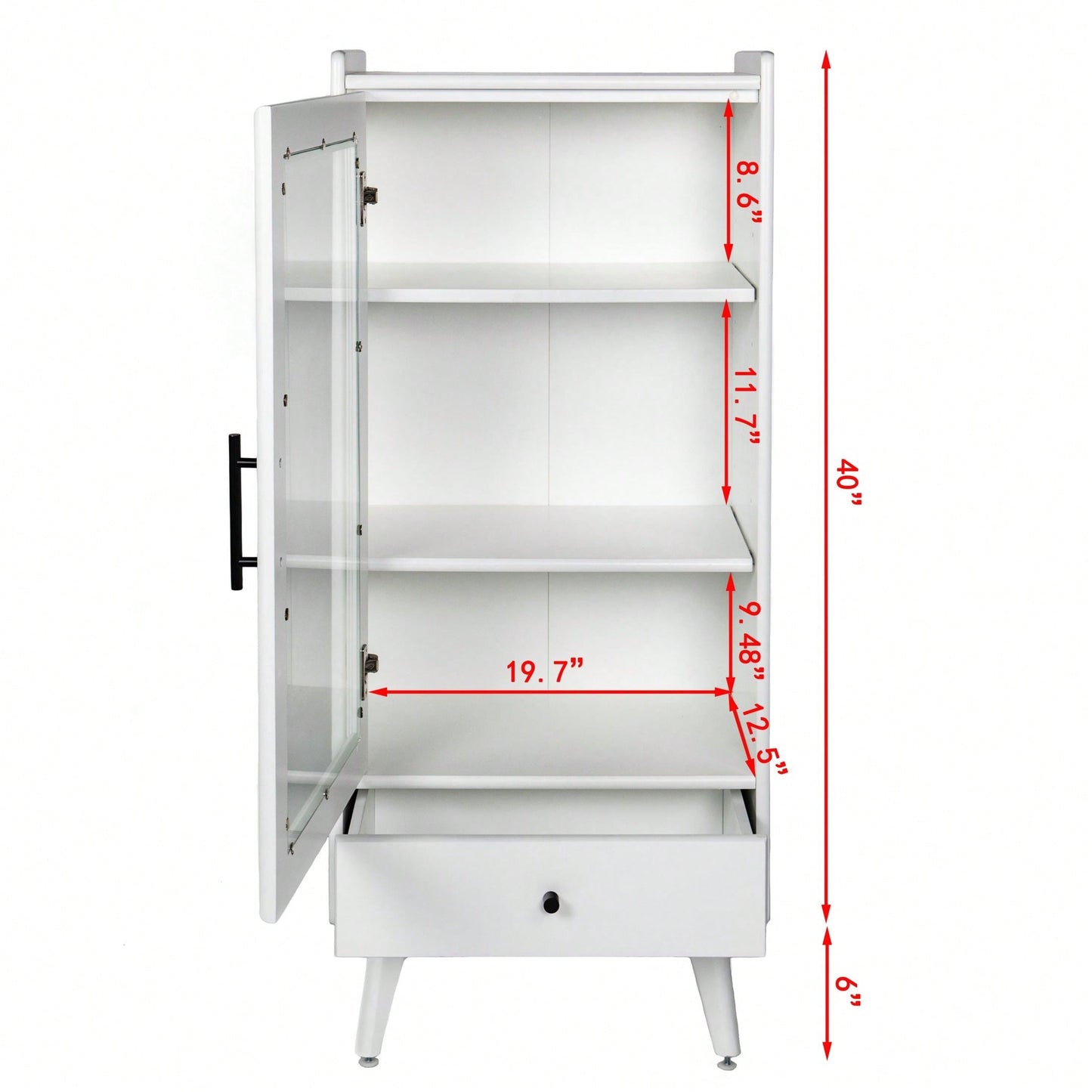 Modern Floor Standing Bathroom Storage Cabinet with Glass Door Adjustable Shelves and Drawer for Extra Space