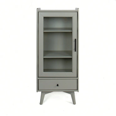 Modern Floor Standing Bathroom Storage Cabinet with Glass Door Adjustable Shelves and Drawer for Extra Space