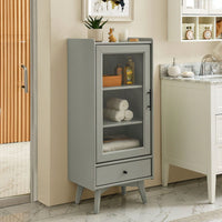 Modern Floor Standing Bathroom Storage Cabinet with Glass Door Adjustable Shelves and Drawer for Extra Space