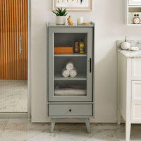 Modern Floor Standing Bathroom Storage Cabinet with Glass Door Adjustable Shelves and Drawer for Extra Space