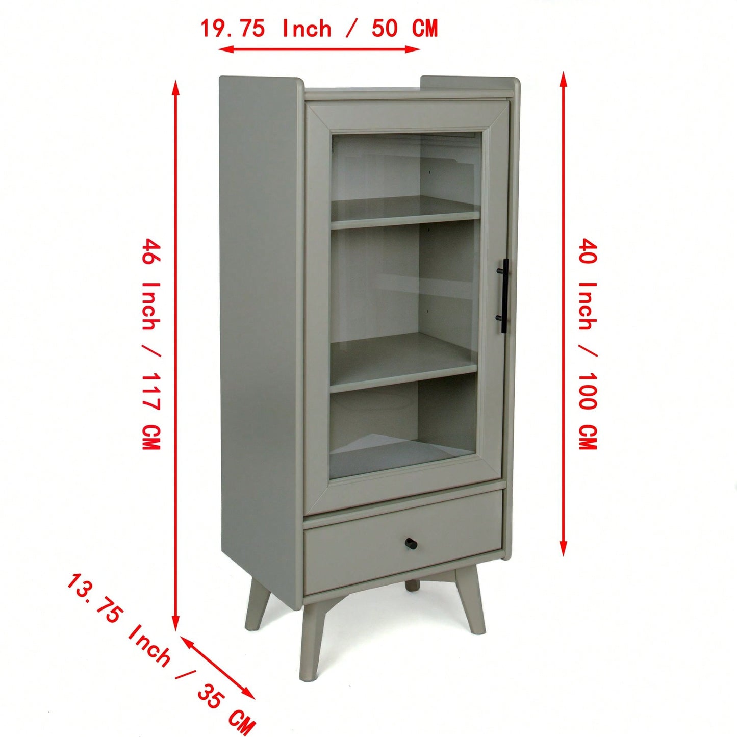 Modern Floor Standing Bathroom Storage Cabinet with Glass Door Adjustable Shelves and Drawer for Extra Space