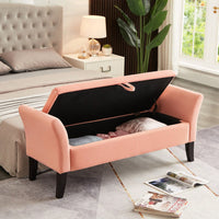 51.5" Bed Bench With Storage Beige Velvet